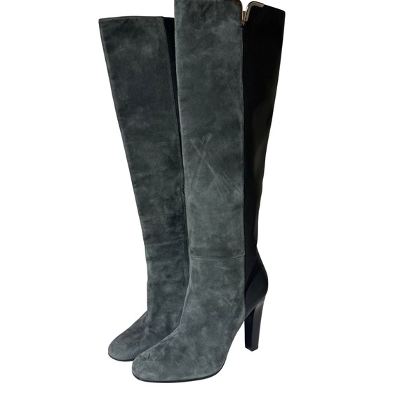 $1300 Barbara Bui Grey Suede Black Leather Knee High Boots 05 579840 EU 40